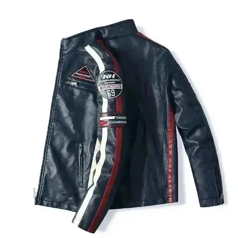 Veste cuir biker vintage - Speed RACE Bleu