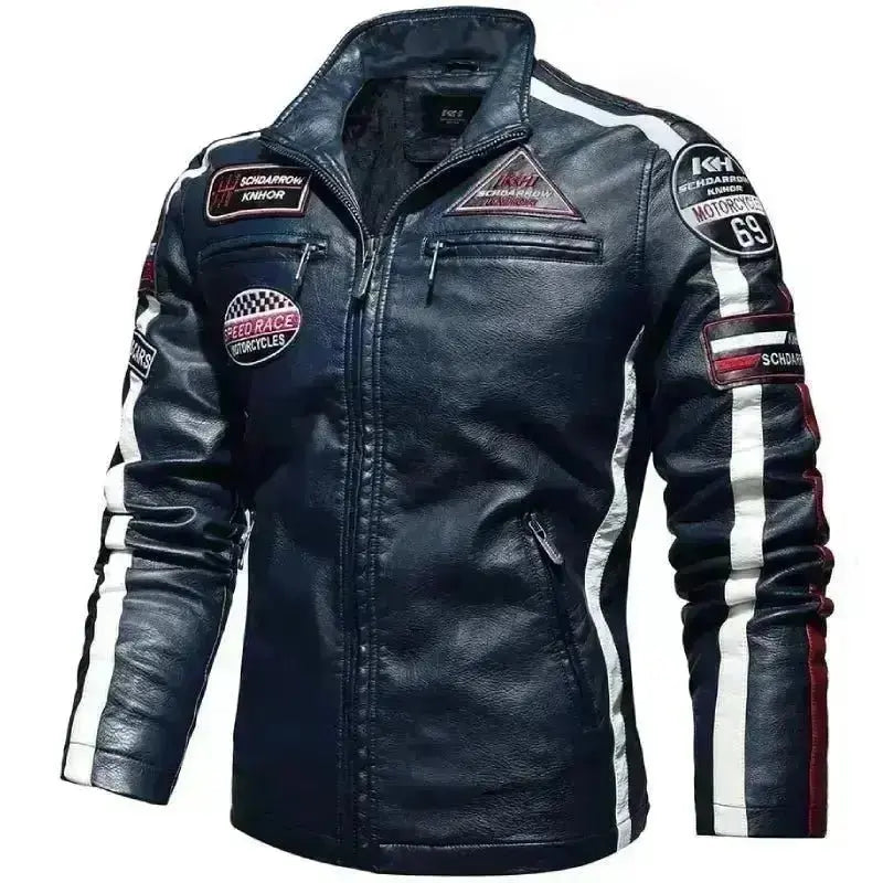 Veste cuir biker vintage - Speed RACE Bleu