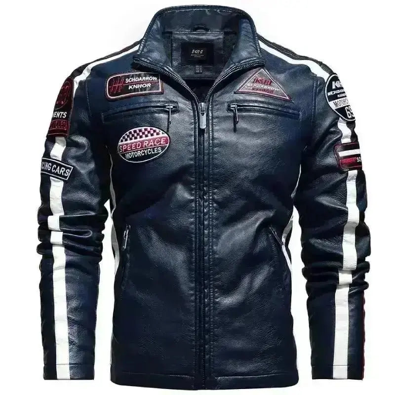 Veste cuir biker vintage - Speed RACE Bleu