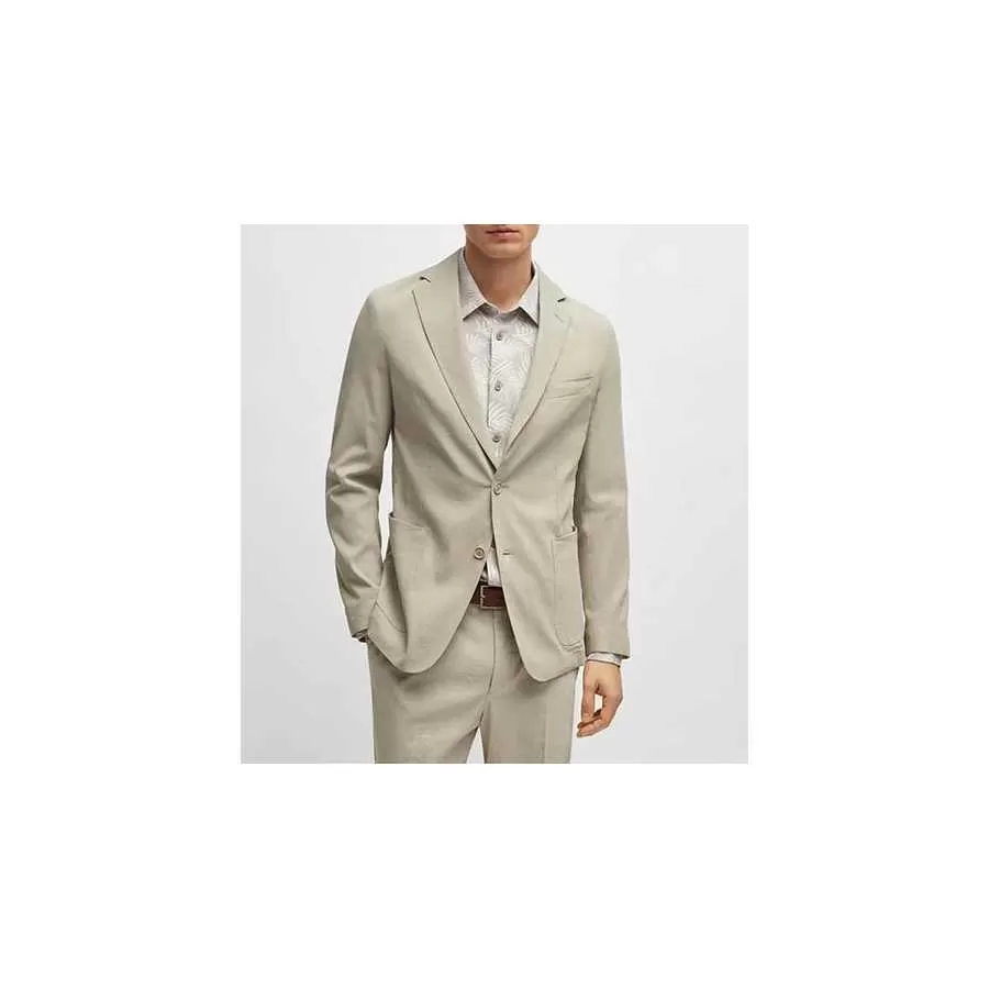 Veste Droite Slim Fit En Lin Mélangé Beige Boss Homme | Toulouse