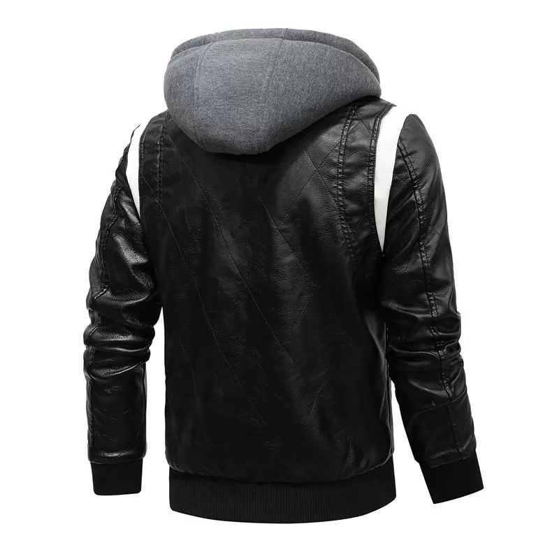 Veste en cuir avec capuche noir