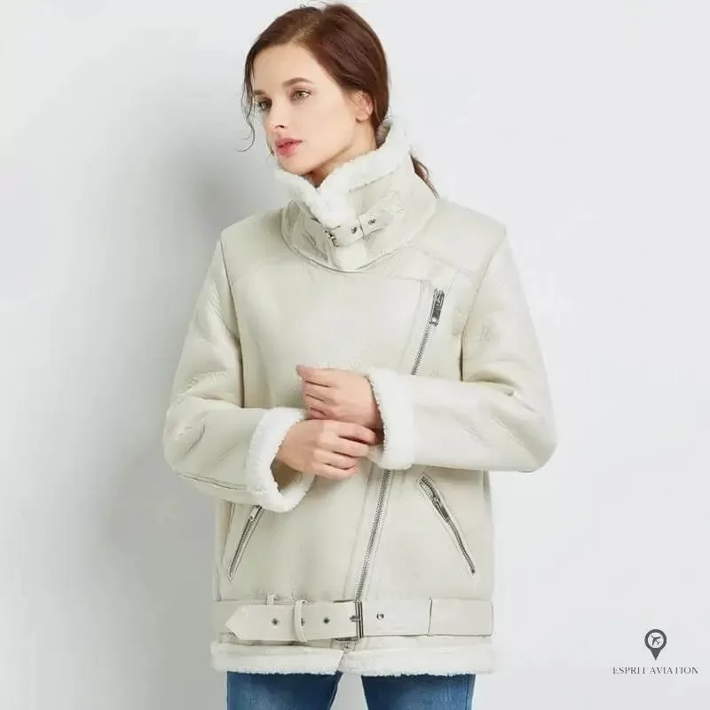 veste fourrée blanche aviateur femme