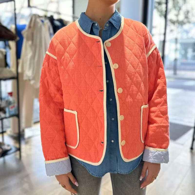 Veste Matelassée Orange à rayure