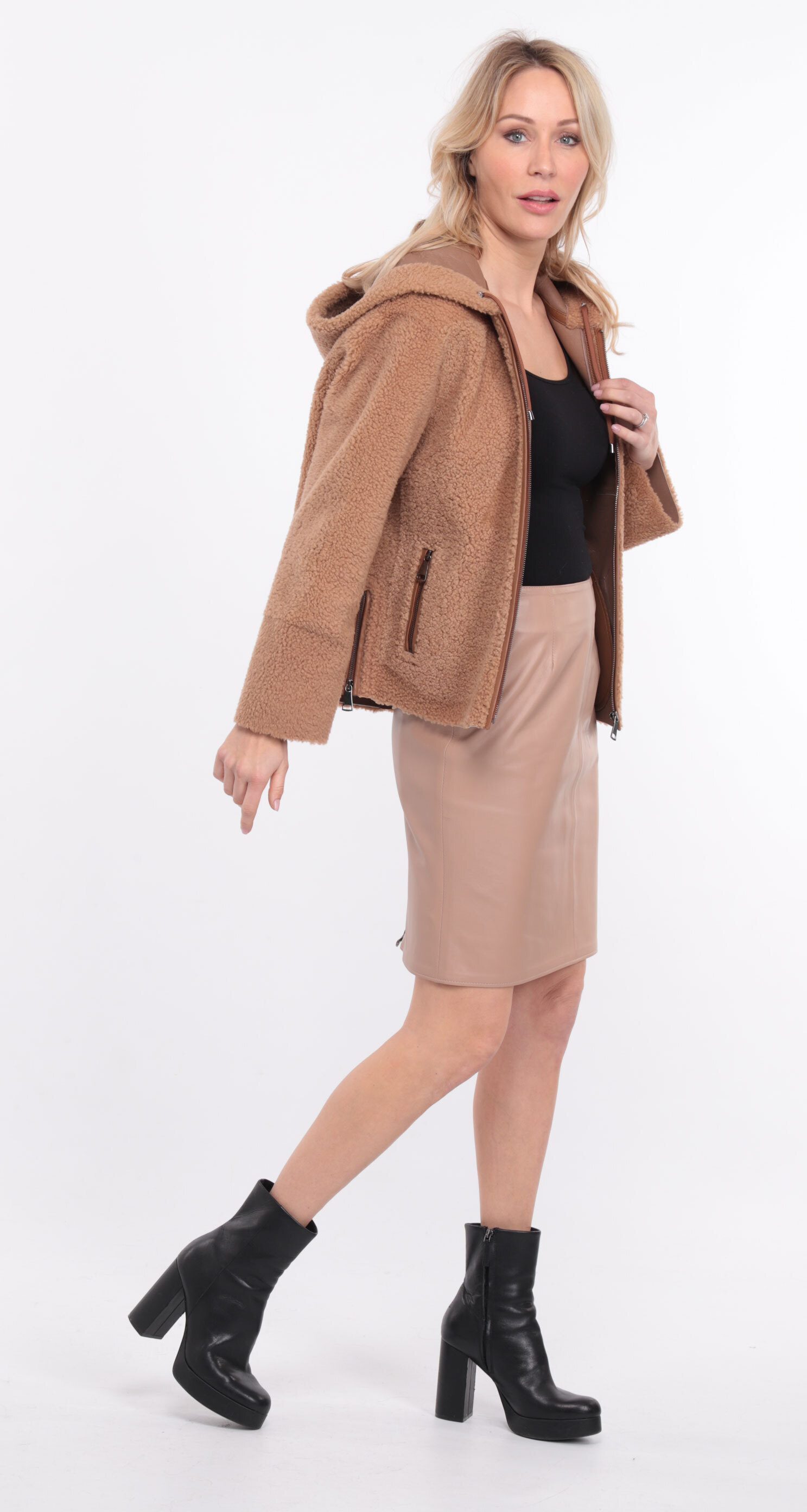 Veste mouton femme taupe orange