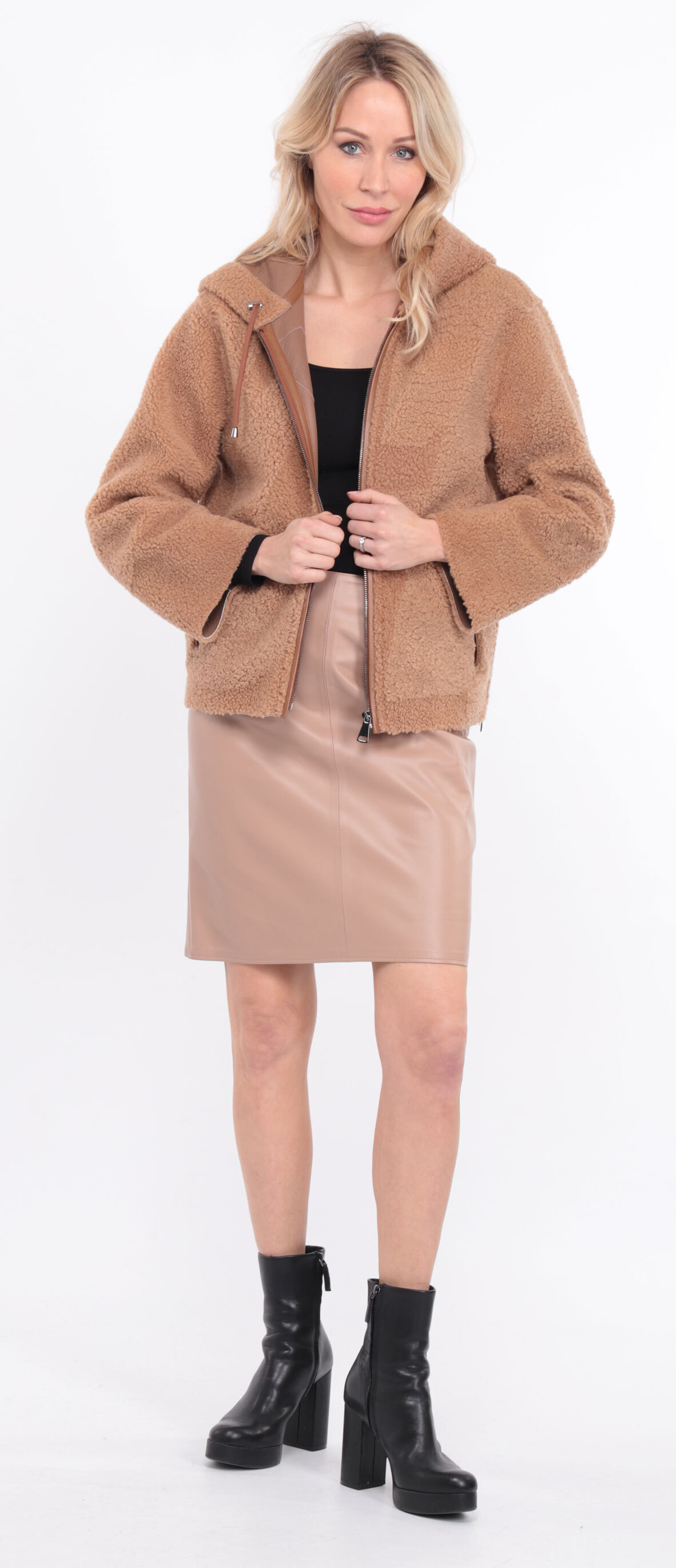 Veste mouton femme taupe orange