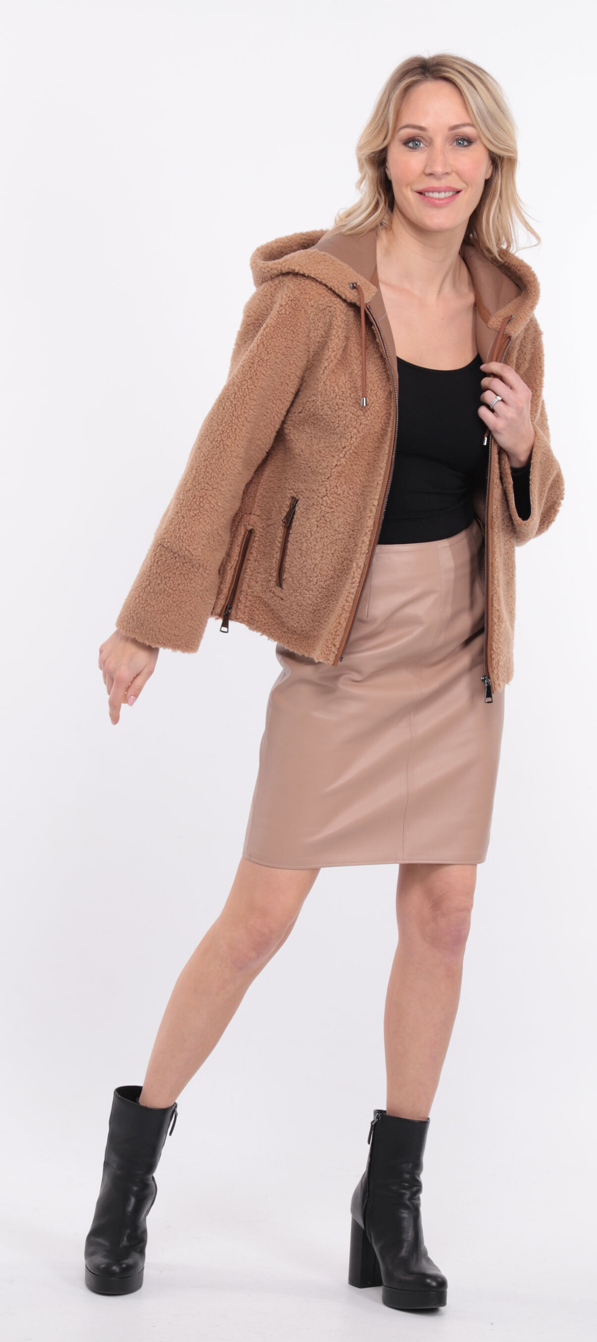 Veste mouton femme taupe orange