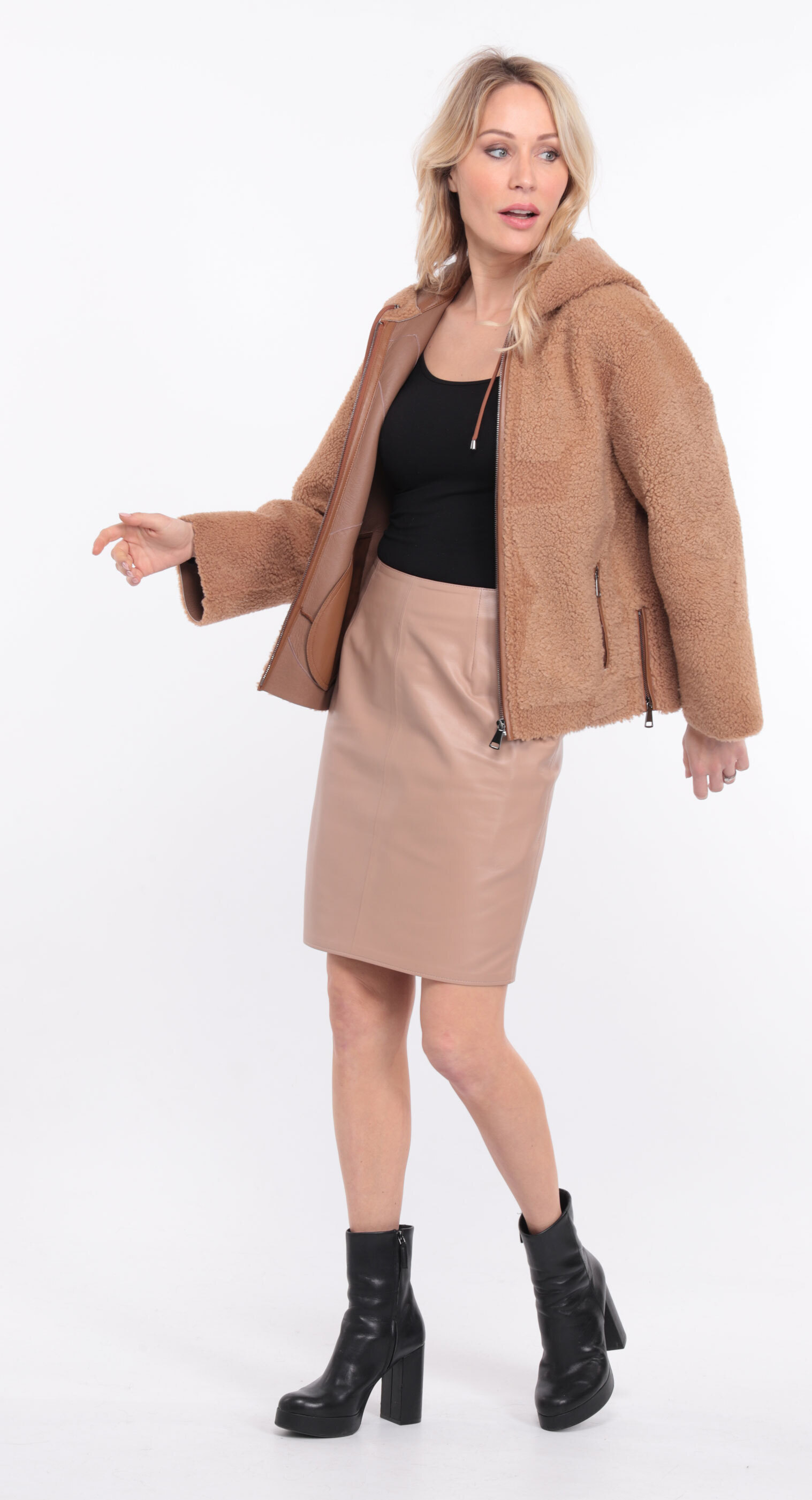 Veste mouton femme taupe orange