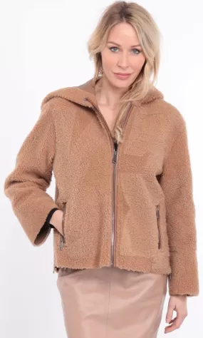 Veste mouton femme taupe orange