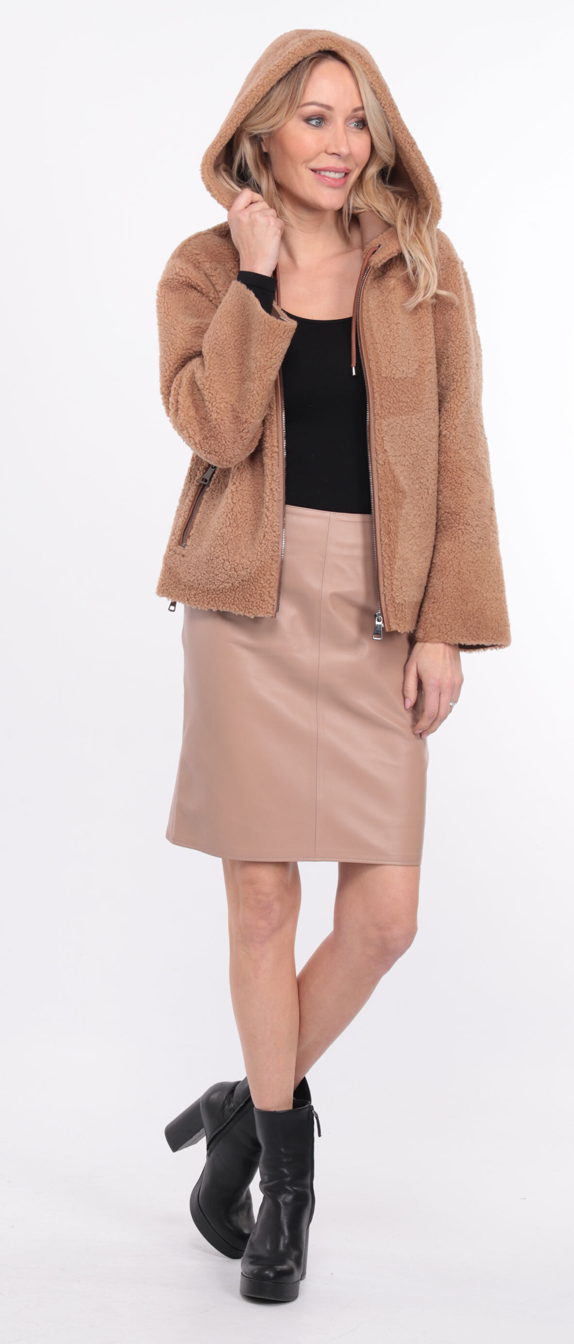 Veste mouton femme taupe orange