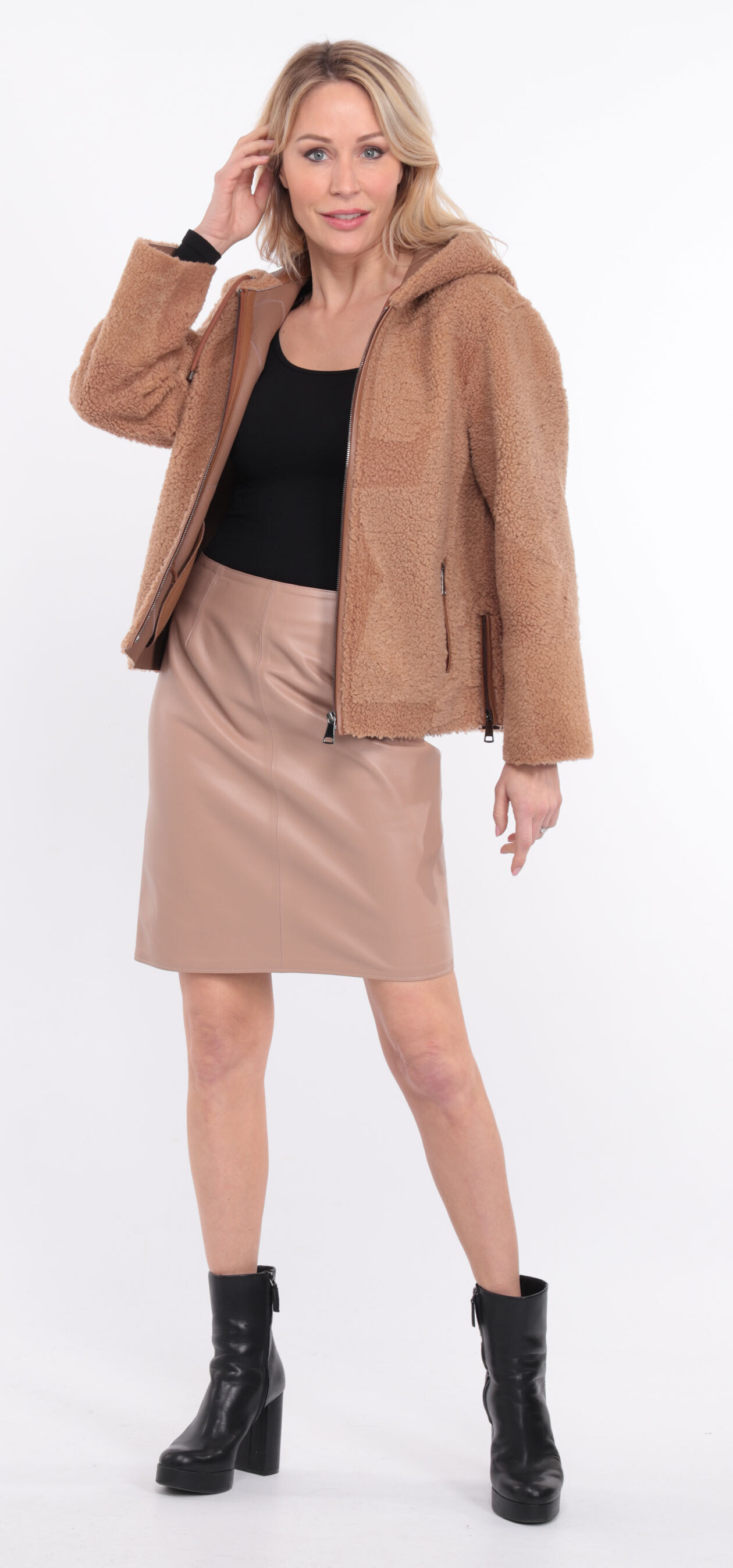 Veste mouton femme taupe orange