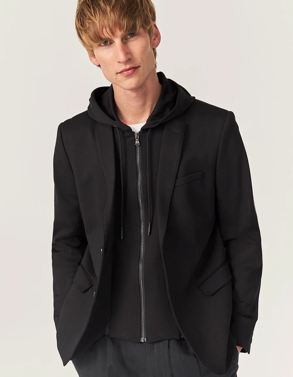 Veste noire Interlock à parementure amovible Homme