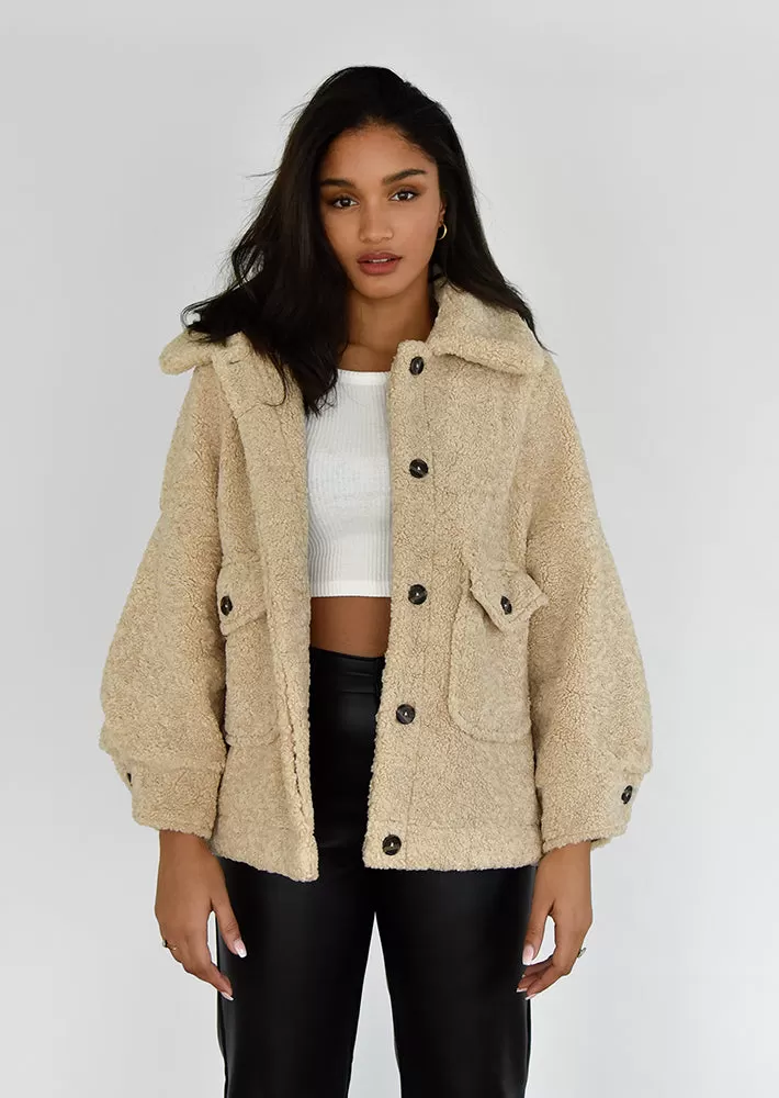 Veste oversize effet peau de mouton beige