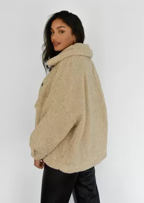 Veste oversize effet peau de mouton beige