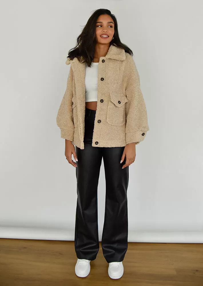 Veste oversize effet peau de mouton beige