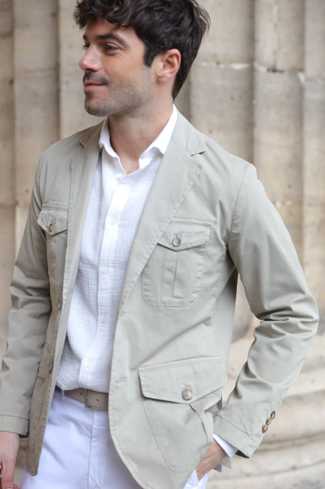 Veste Saharienne Leon en coton stretch - Beige