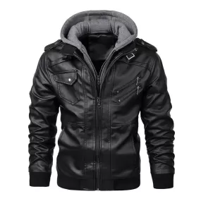 Veste Simili PU à Capuche Homme