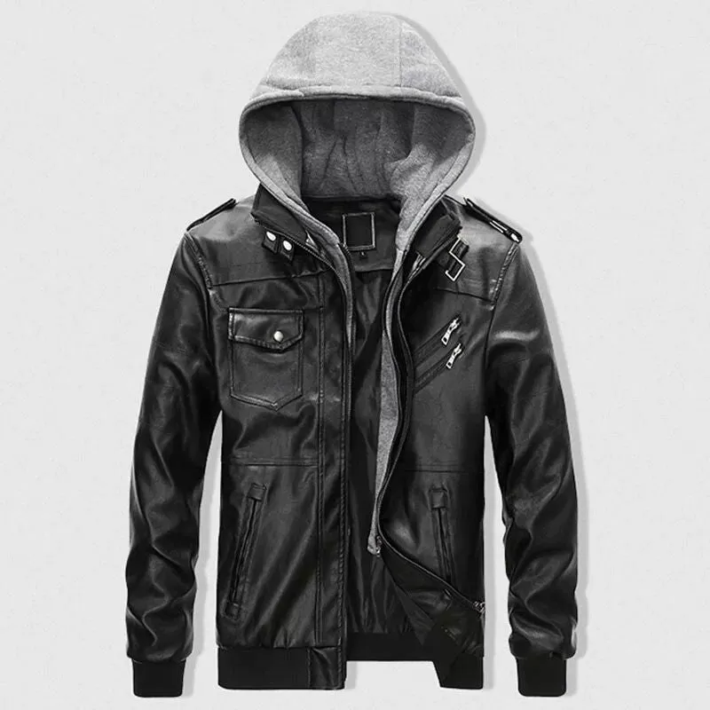 Veste Simili PU à Capuche Homme