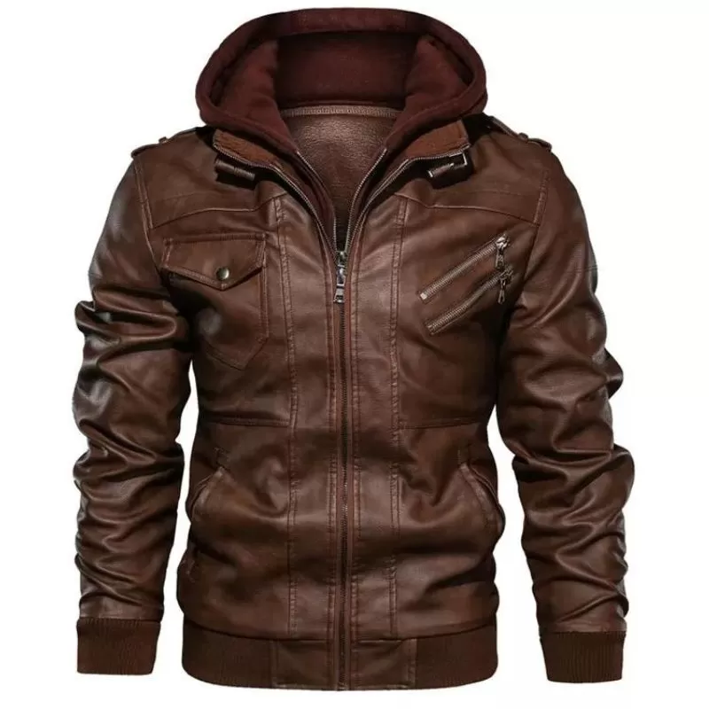 Veste Simili PU à Capuche Homme