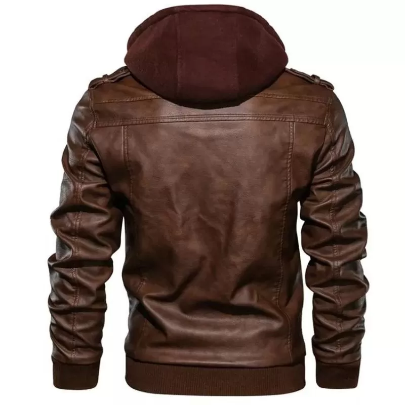 Veste Simili PU à Capuche Homme