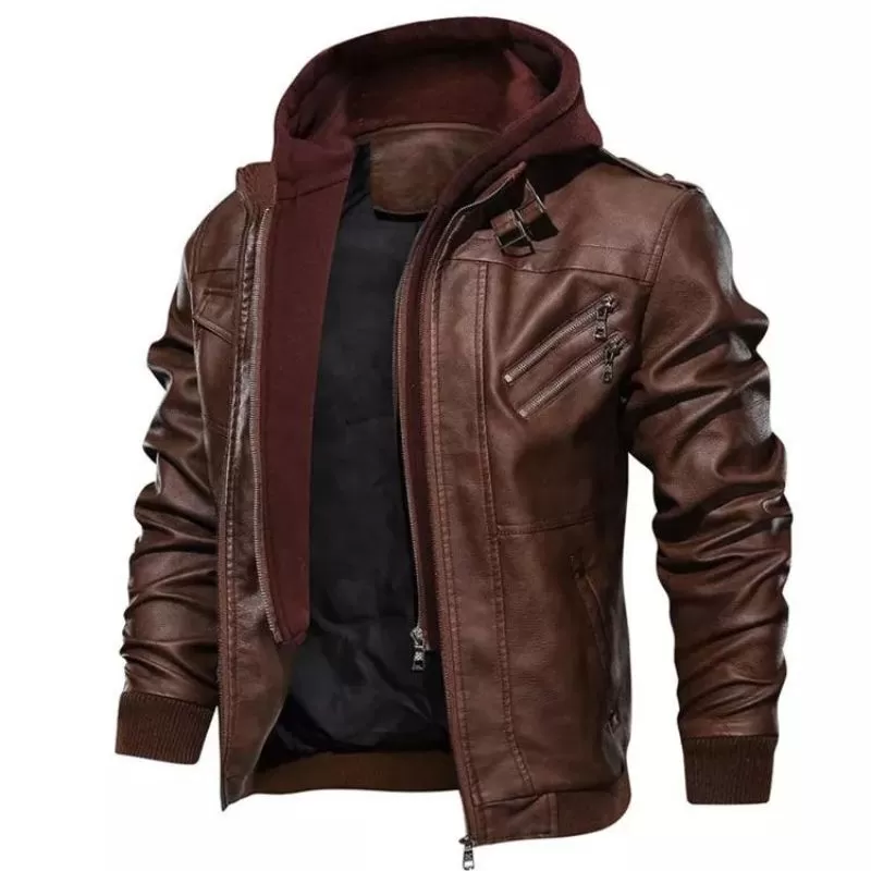 Veste Simili PU à Capuche Homme