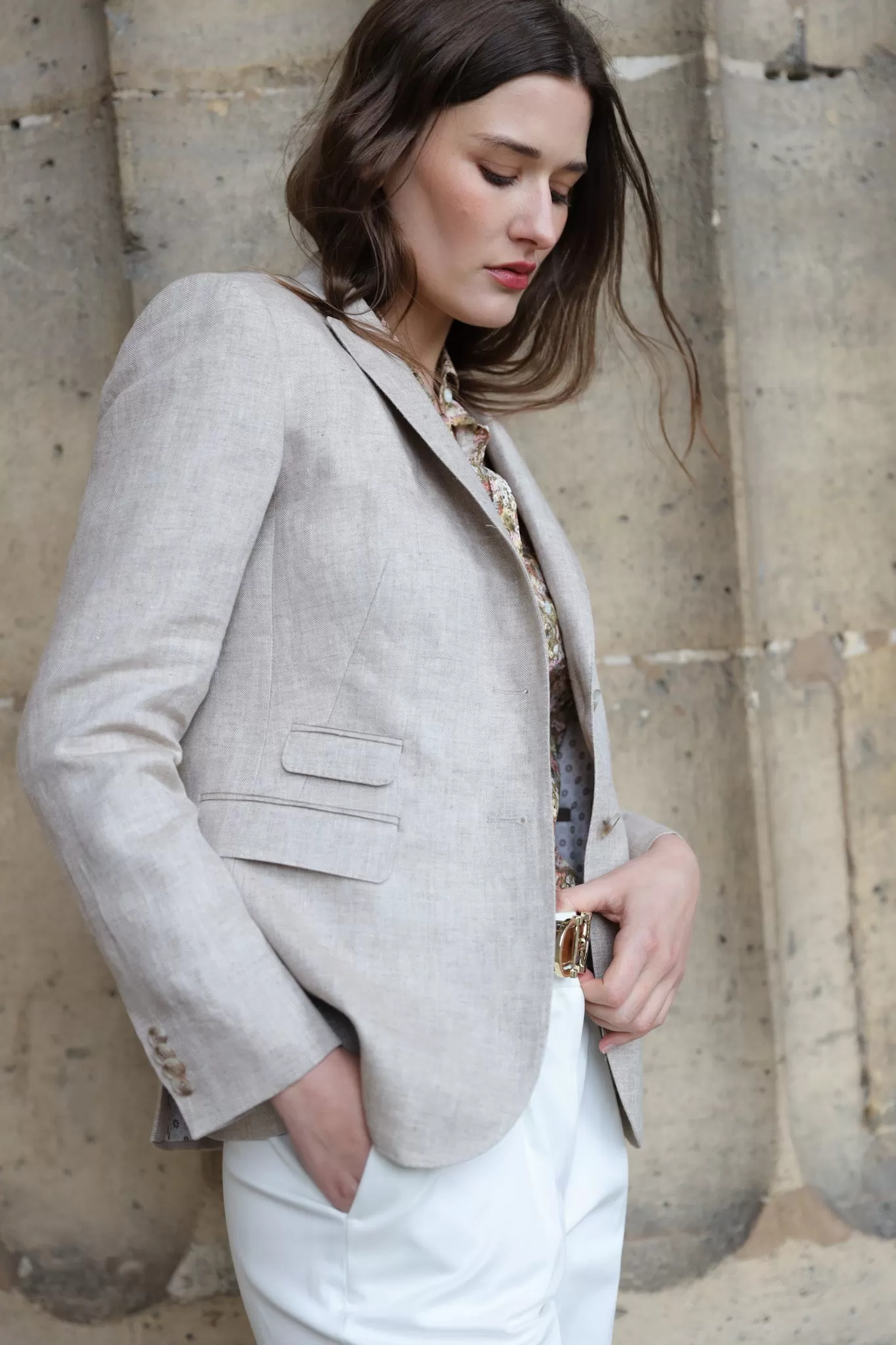 Veste Vesnove en lin - chevron beige