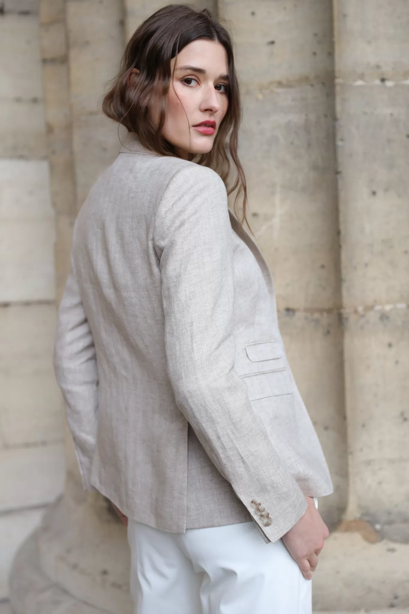 Veste Vesnove en lin - chevron beige