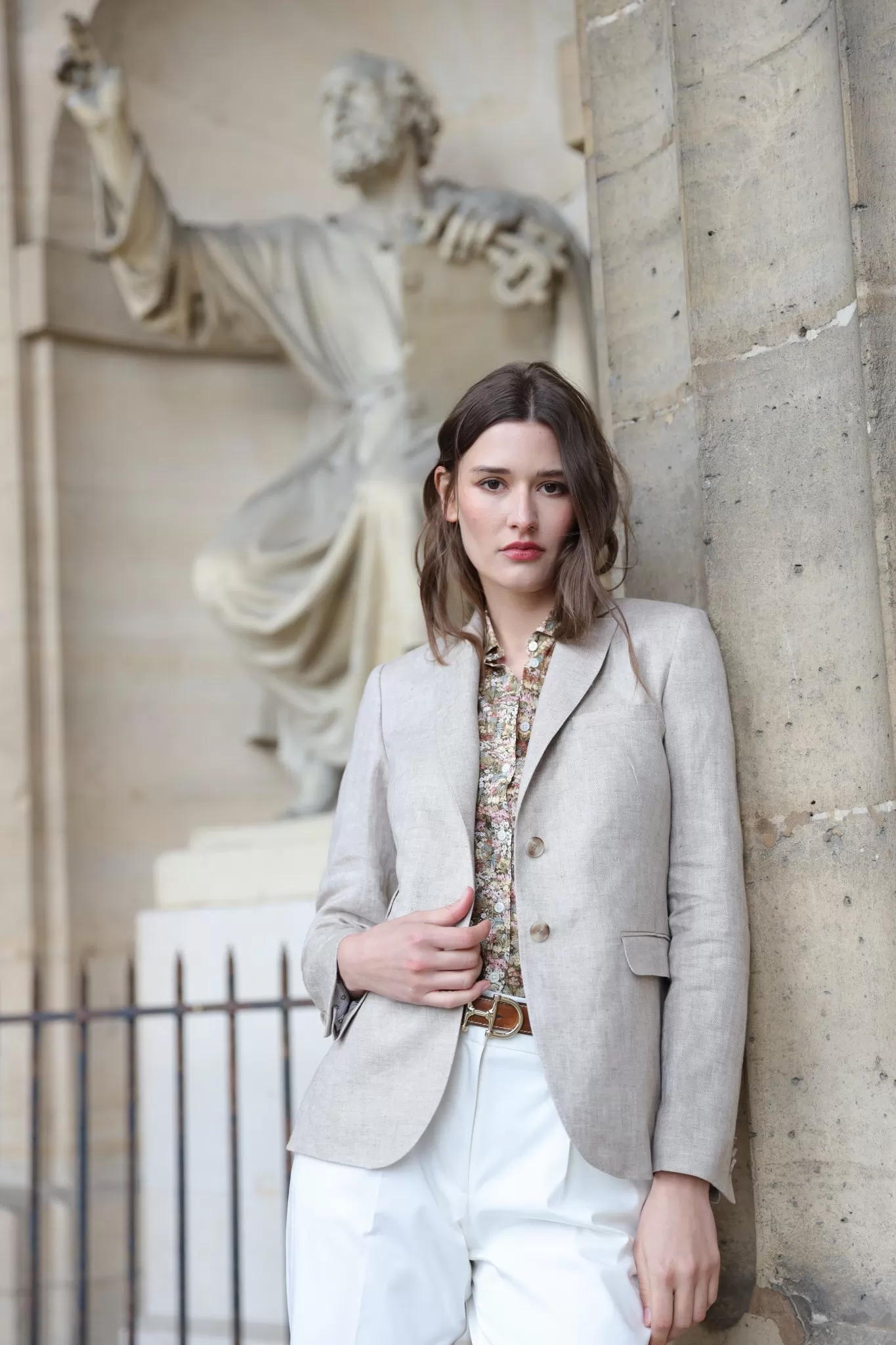 Veste Vesnove en lin - chevron beige