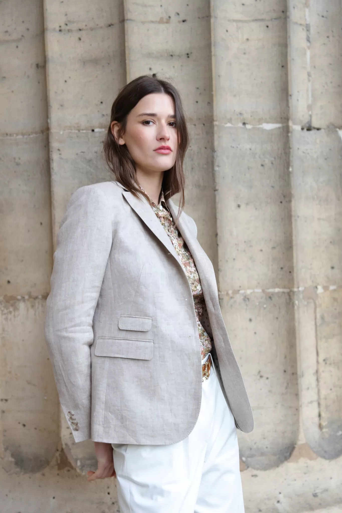 Veste Vesnove en lin - chevron beige